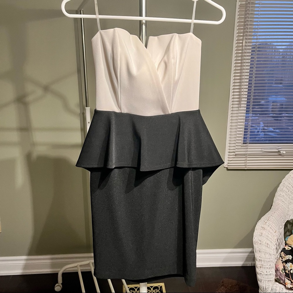 Black and white strapless dress